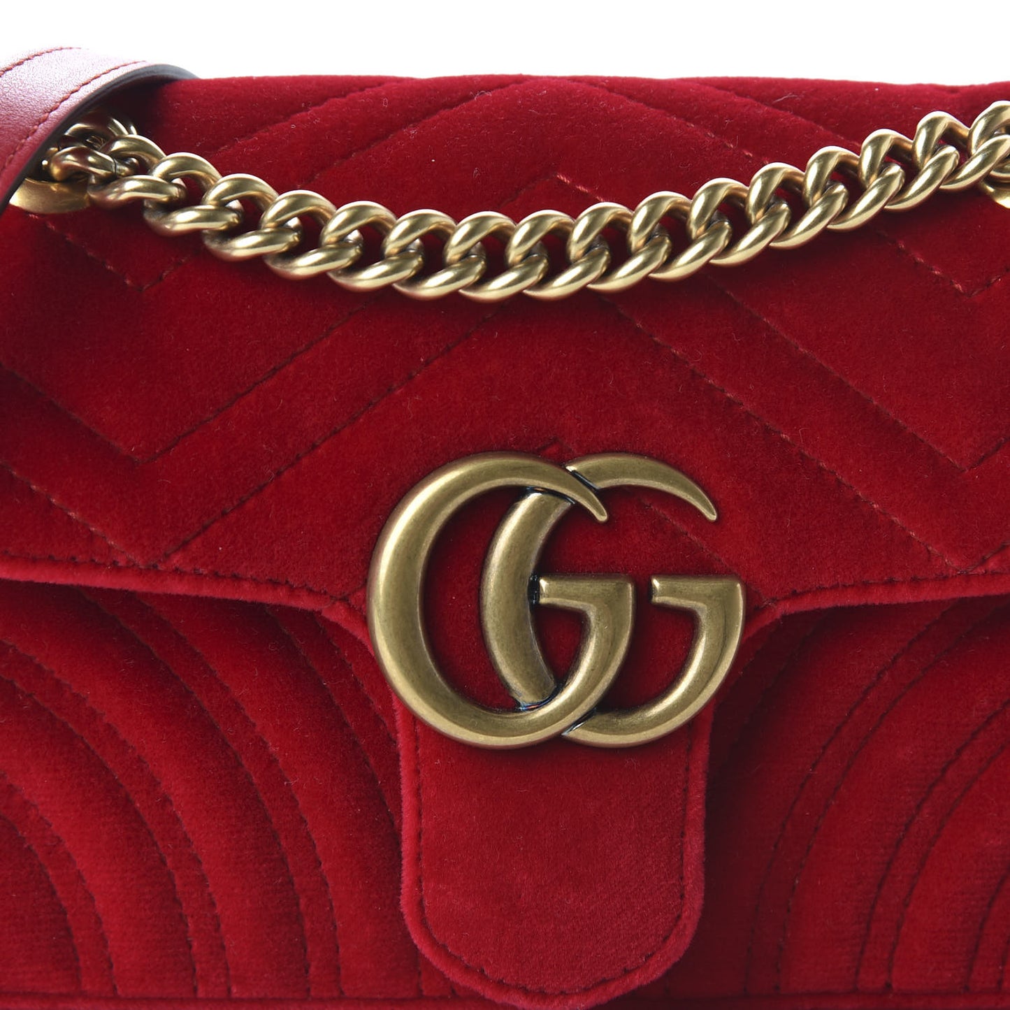 Velvet Matelasse Mini GG Marmont Shoulder Bag Hibiscus Red