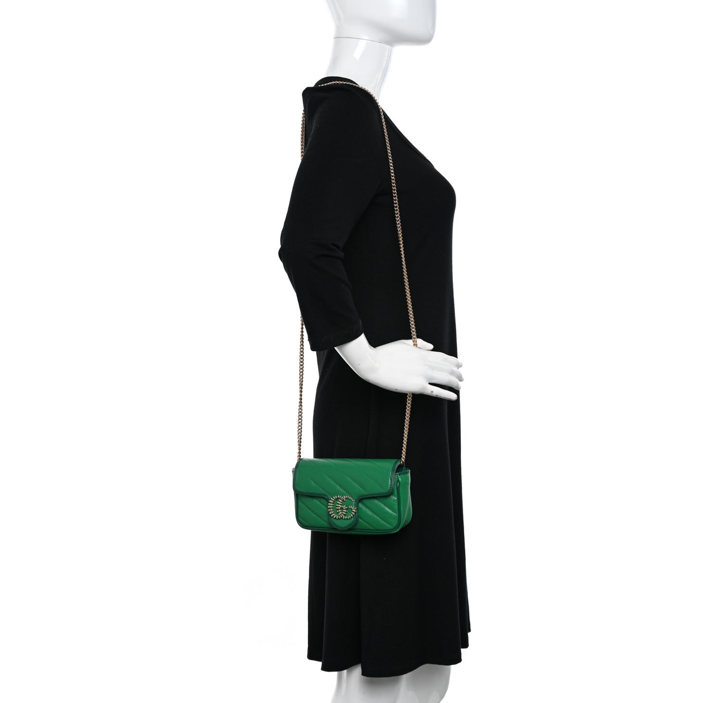 Azalea Calfskin Enamel Matelasse Diagonal Super Mini Torchon GG Marmont Shoulder Bag New Shamarock Emerald