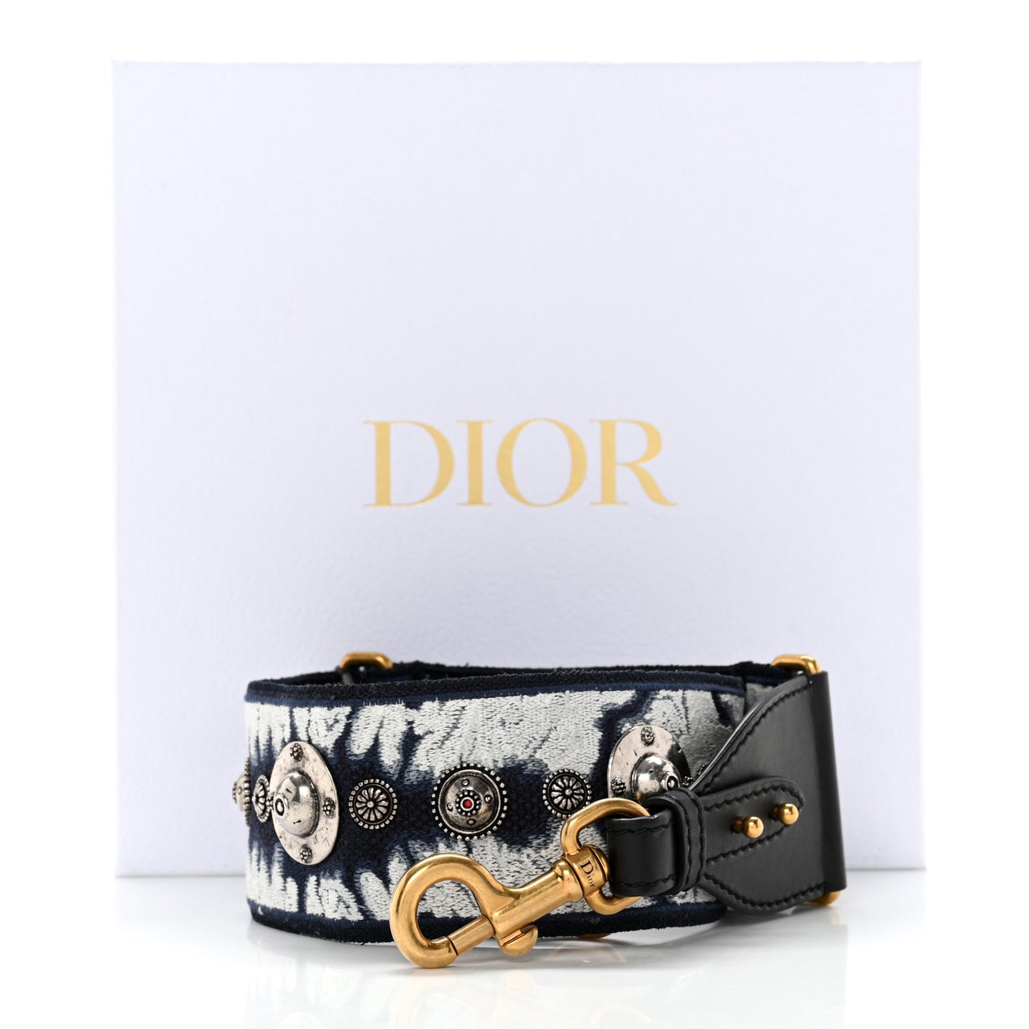 Canvas Embroidered Studded Tie Dye Shoulder Strap Blue