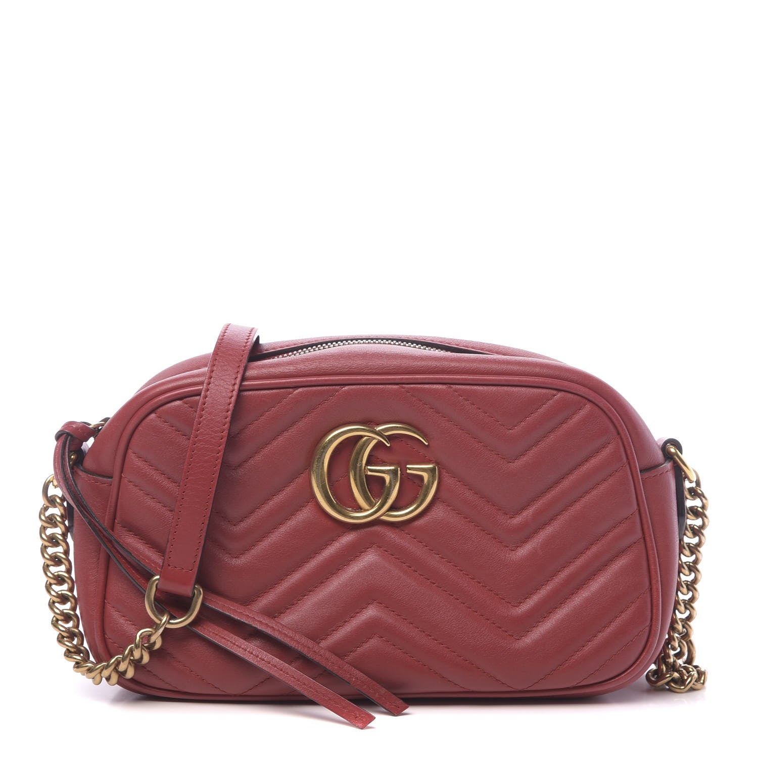 Gucci Calfskin Matelasse Small GG Marmont Chain Shoulder Bag Hibiscus Red 1 of 18