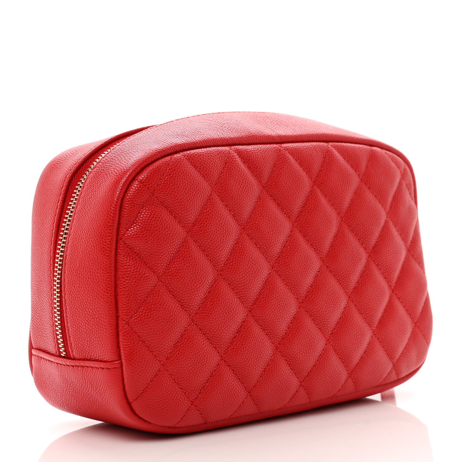 Chanel Caviar Quilted Medium Curvy Pouch Cosmetic Case Red 3 of 7