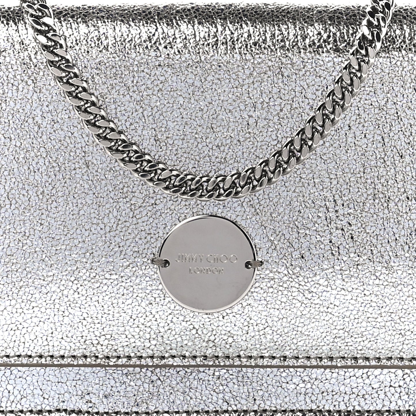 Metallic Calfskin Clutch With Chain Champagne