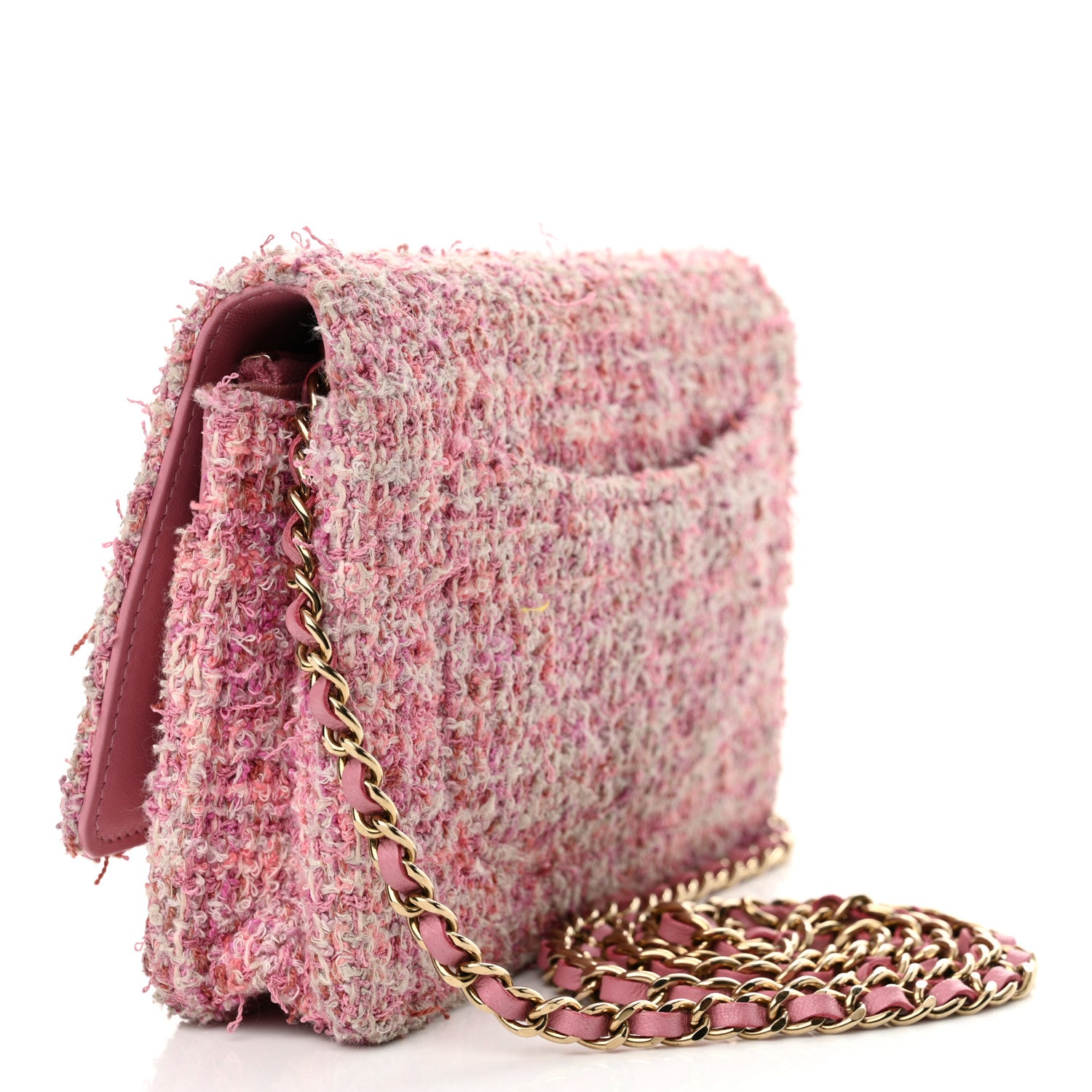 Chanel Tweed Quilted Wallet On Chain WOC Pink 3 of 15