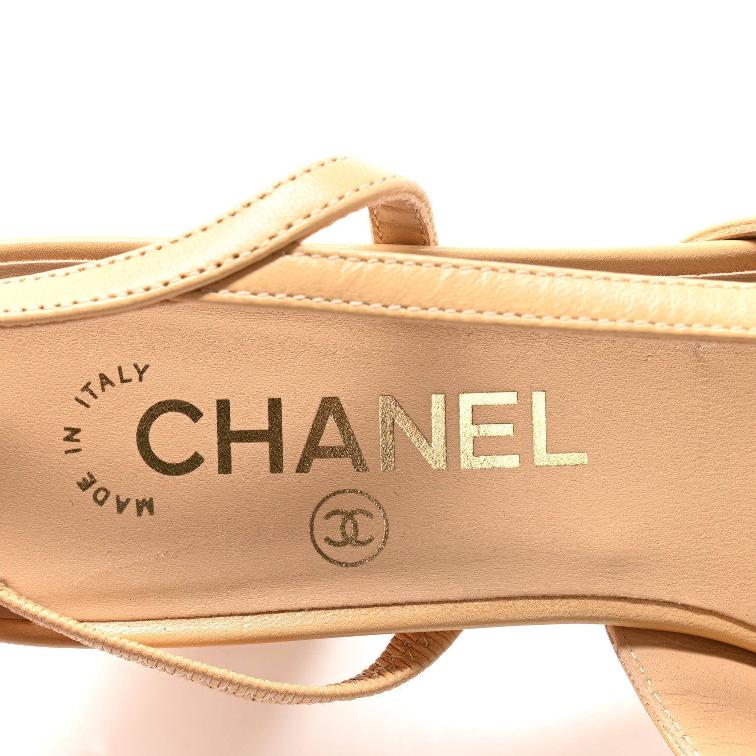 Chanel Goatskin Grosgrain Cap Toe CC Slingback Pumps 37 Beige Black 8 of 10