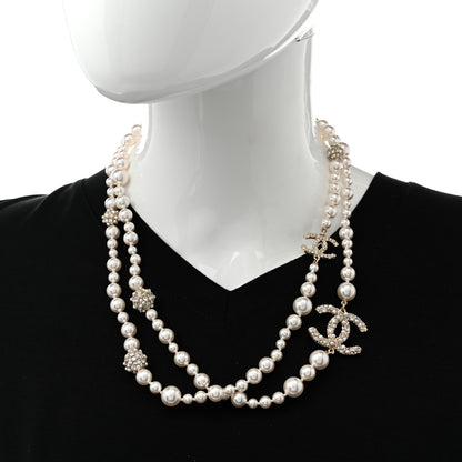 Chanel Pearl Crystal CC Cluster Long Necklace Golden Pearly White 2 of 5