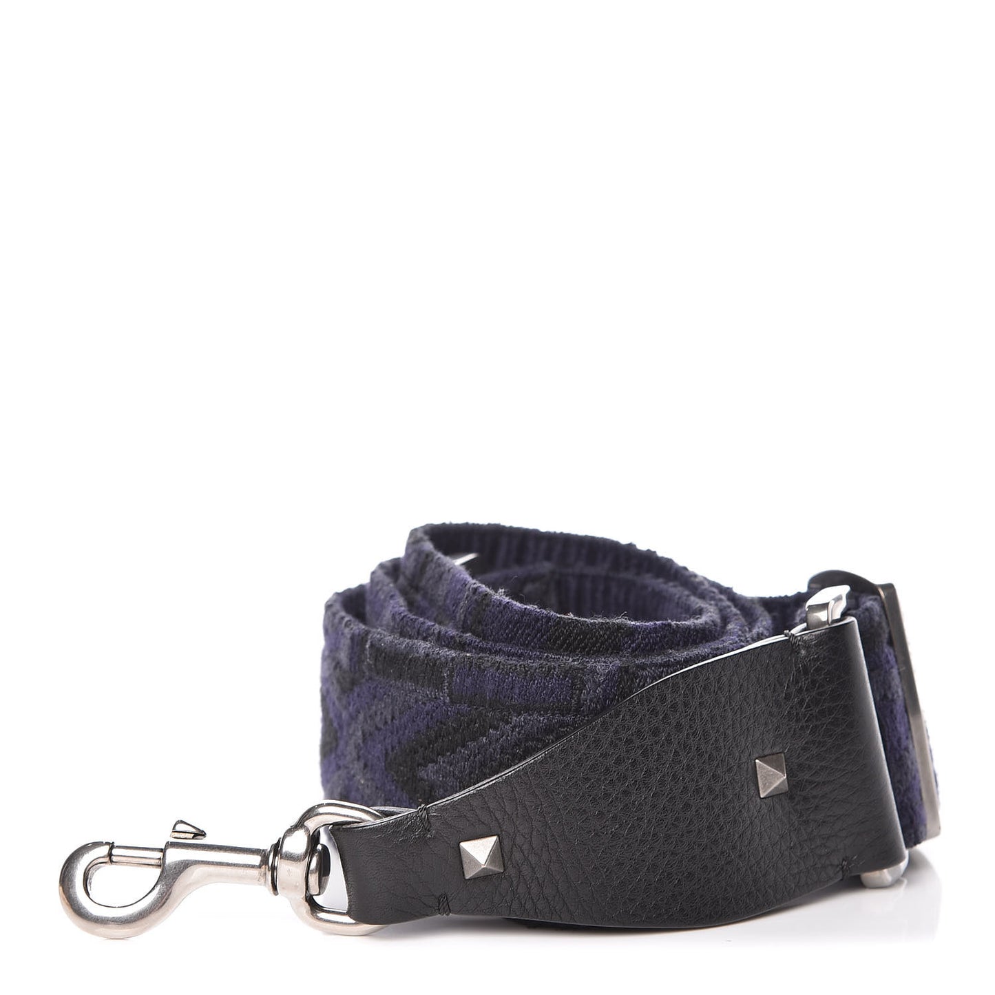 Canvas Geometric Embroidered Rockstud Guitar Strap Black Blue