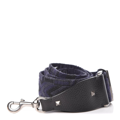 Valentino Garavani Canvas Geometric Embroidered Rockstud Guitar Strap Black Blue 1 of 3