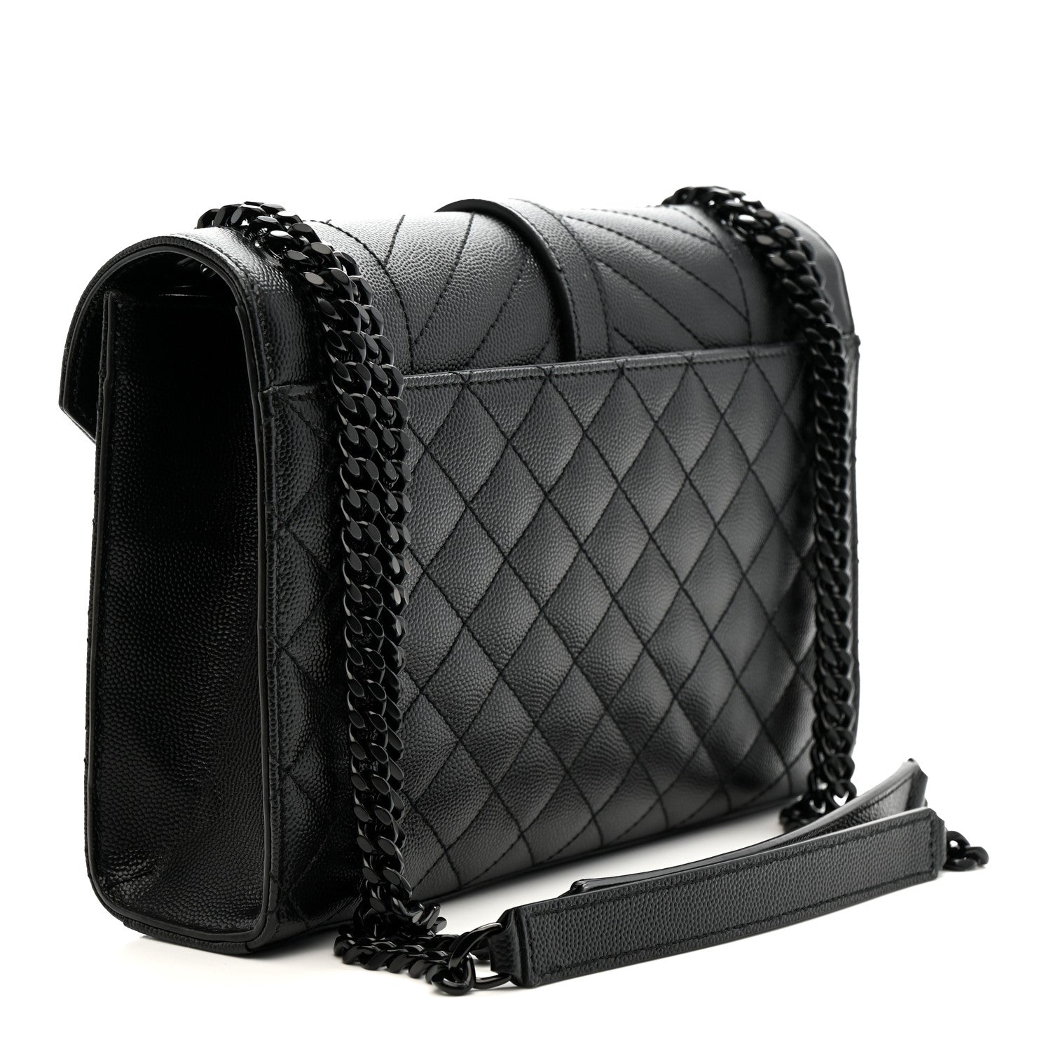 Saint Laurent Grain De Poudre Textured Mixed Matelasse Triquilt Medium Monogram Monochrome Satchel Black 4 of 19