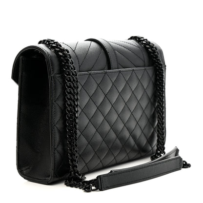 Saint Laurent Grain De Poudre Textured Mixed Matelasse Triquilt Medium Monogram Monochrome Satchel Black 4 of 19