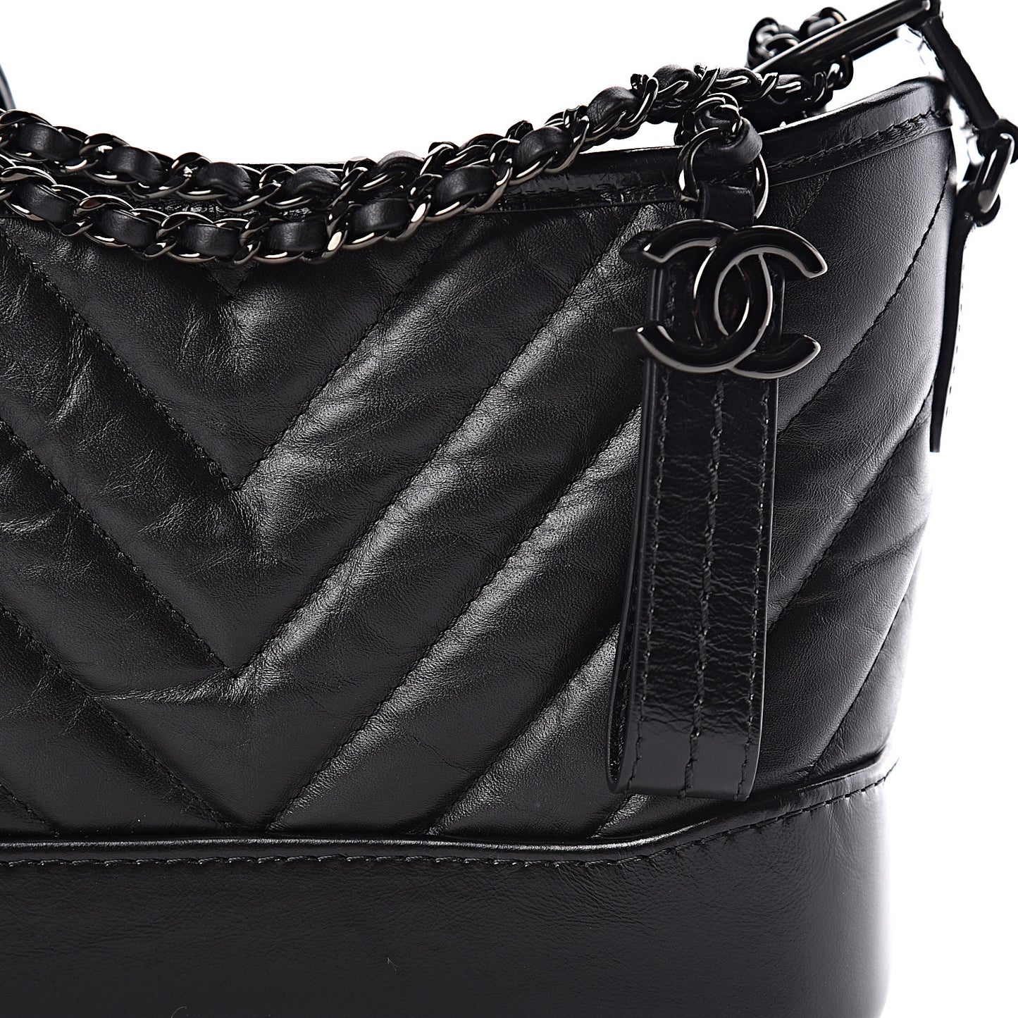 Aged Calfskin Chevron Quilted Small Gabrielle Hobo So Black