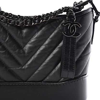 Chanel Aged Calfskin Chevron Quilted Small Gabrielle Hobo So Black 8 of 10