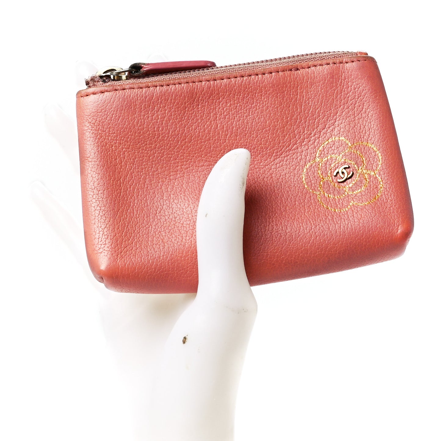 Goatskin Camellia Key Pouch Light Pink