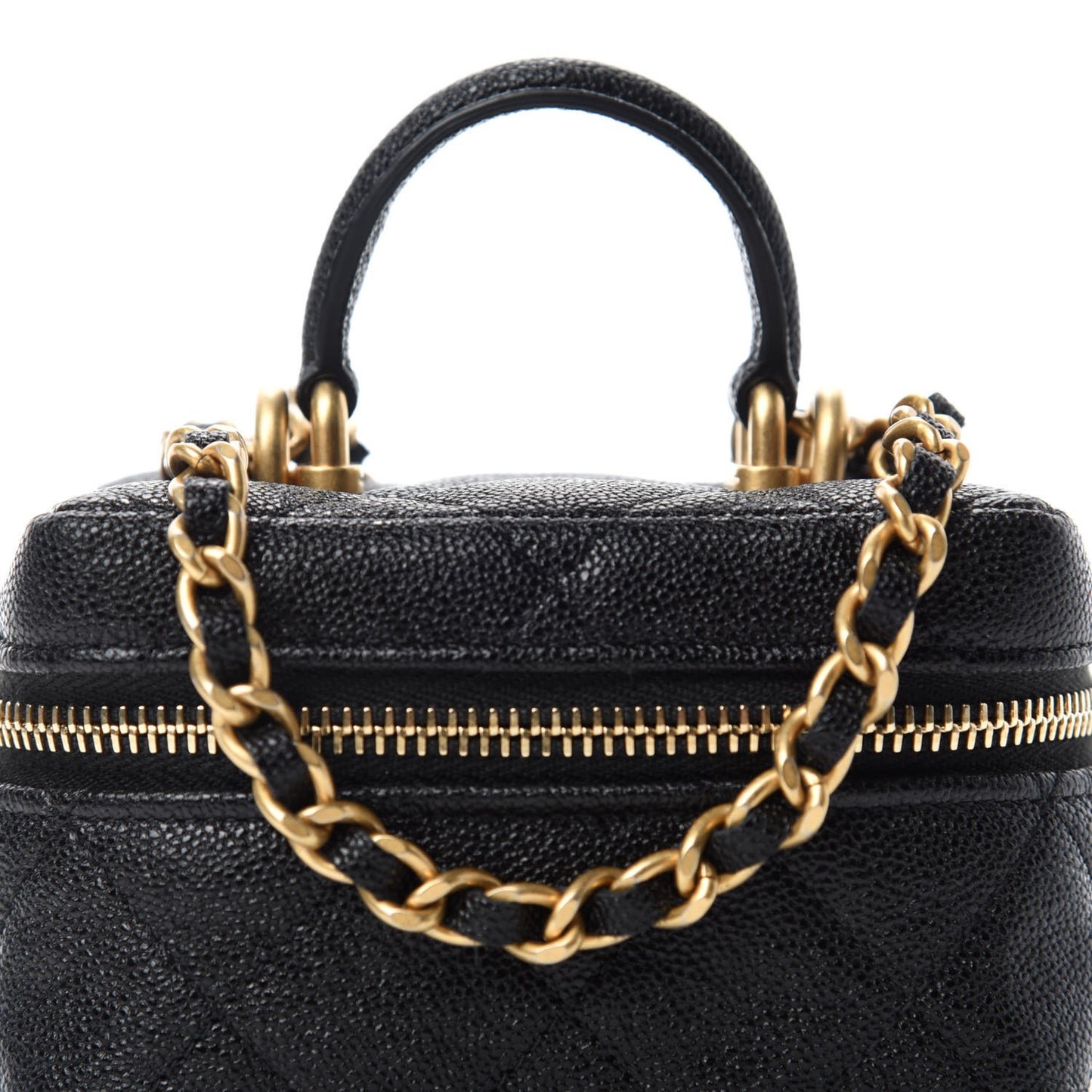 Caviar Quilted Mini Top Handle Vanity With Chain Black