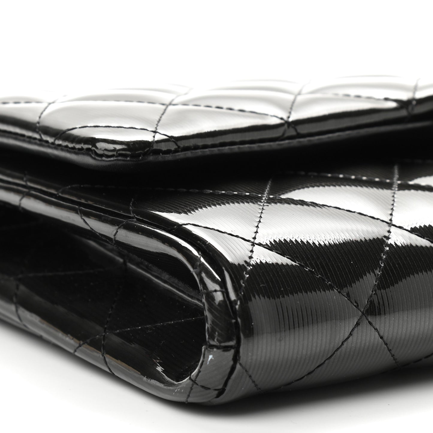 Striated Patent Quilted Clutch With Chain Flap Dark Grey
