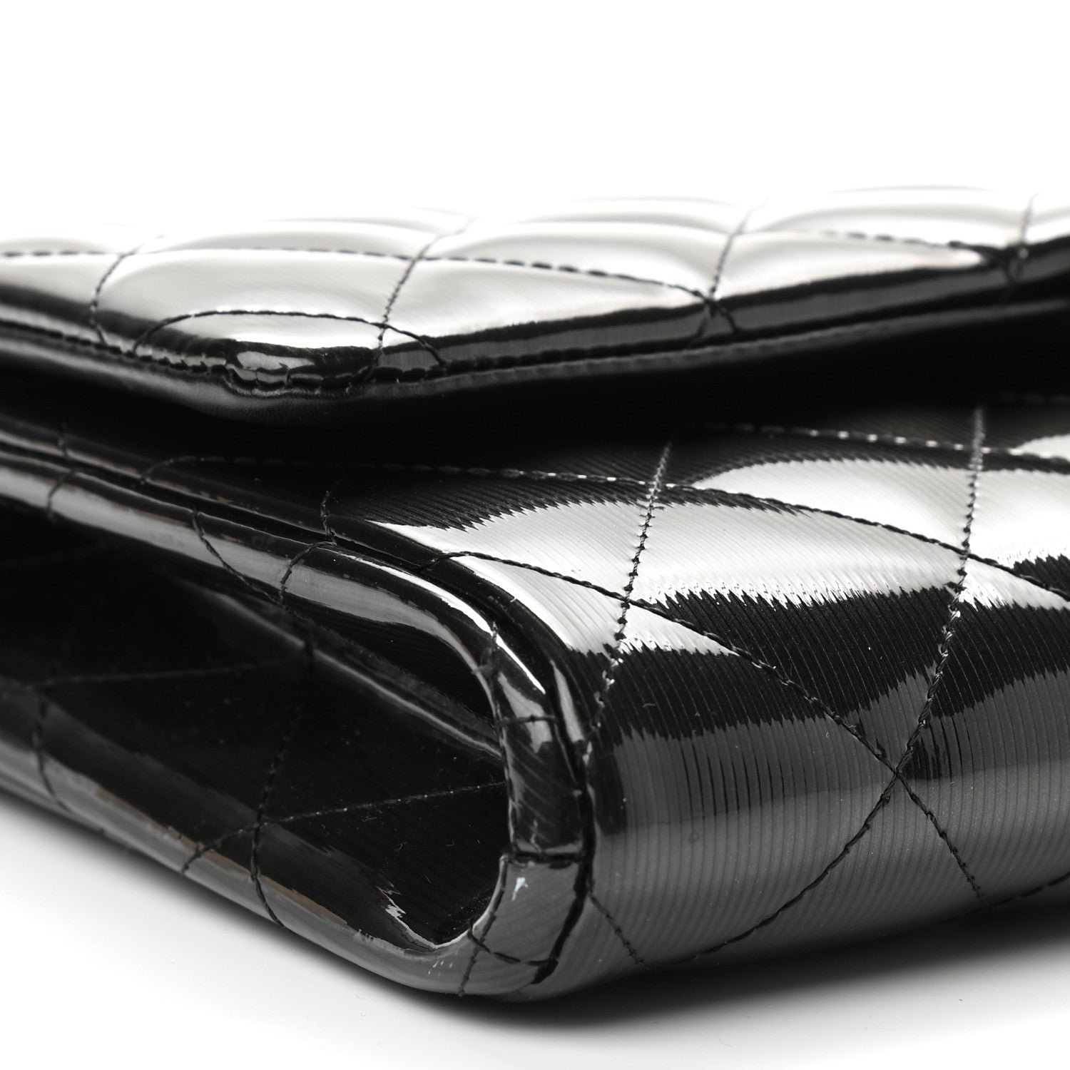 Chanel Striated Patent Quilted Clutch With Chain Flap Dark Grey 8 of 9