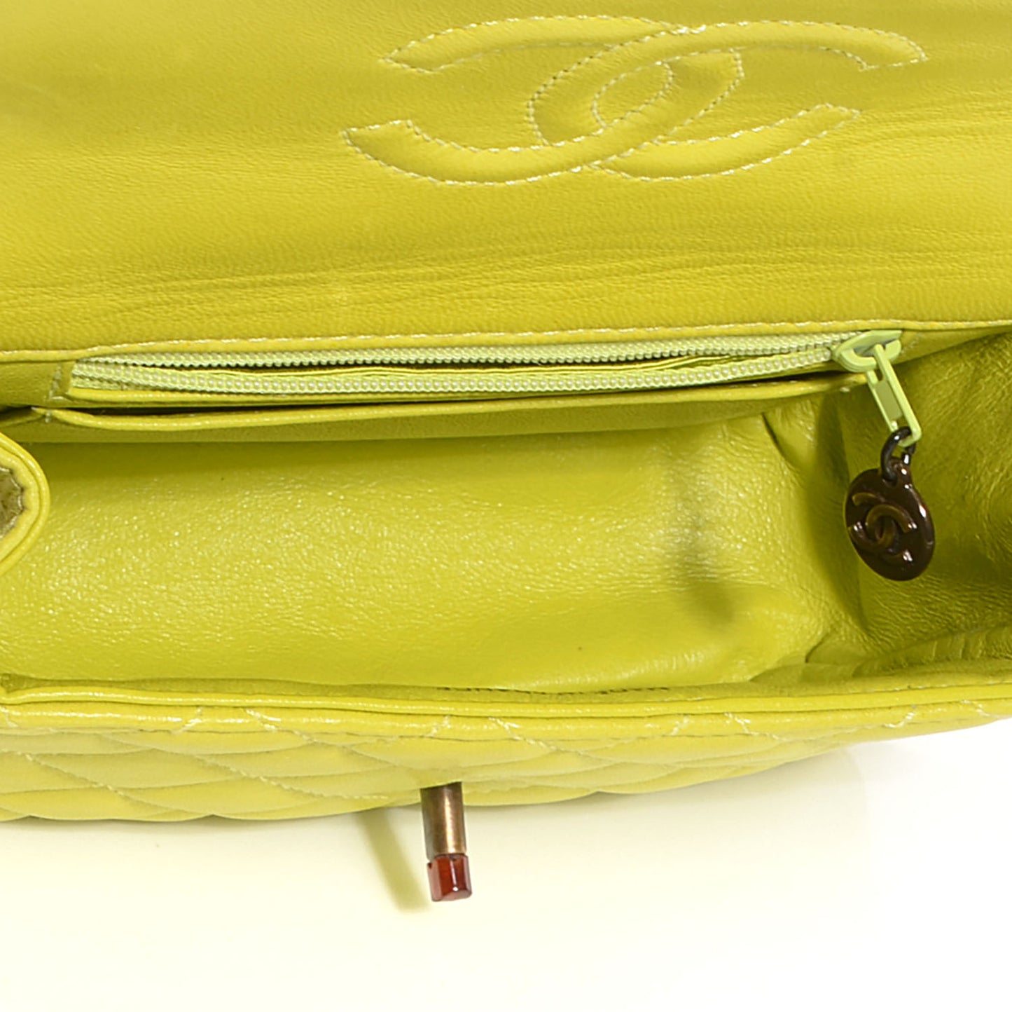 Lambskin Tortoise Chain Mini Square Flap Chartreuse