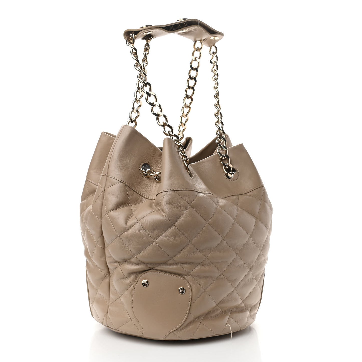 Calfskin Quilted Bucket Shoulder Bag Beige