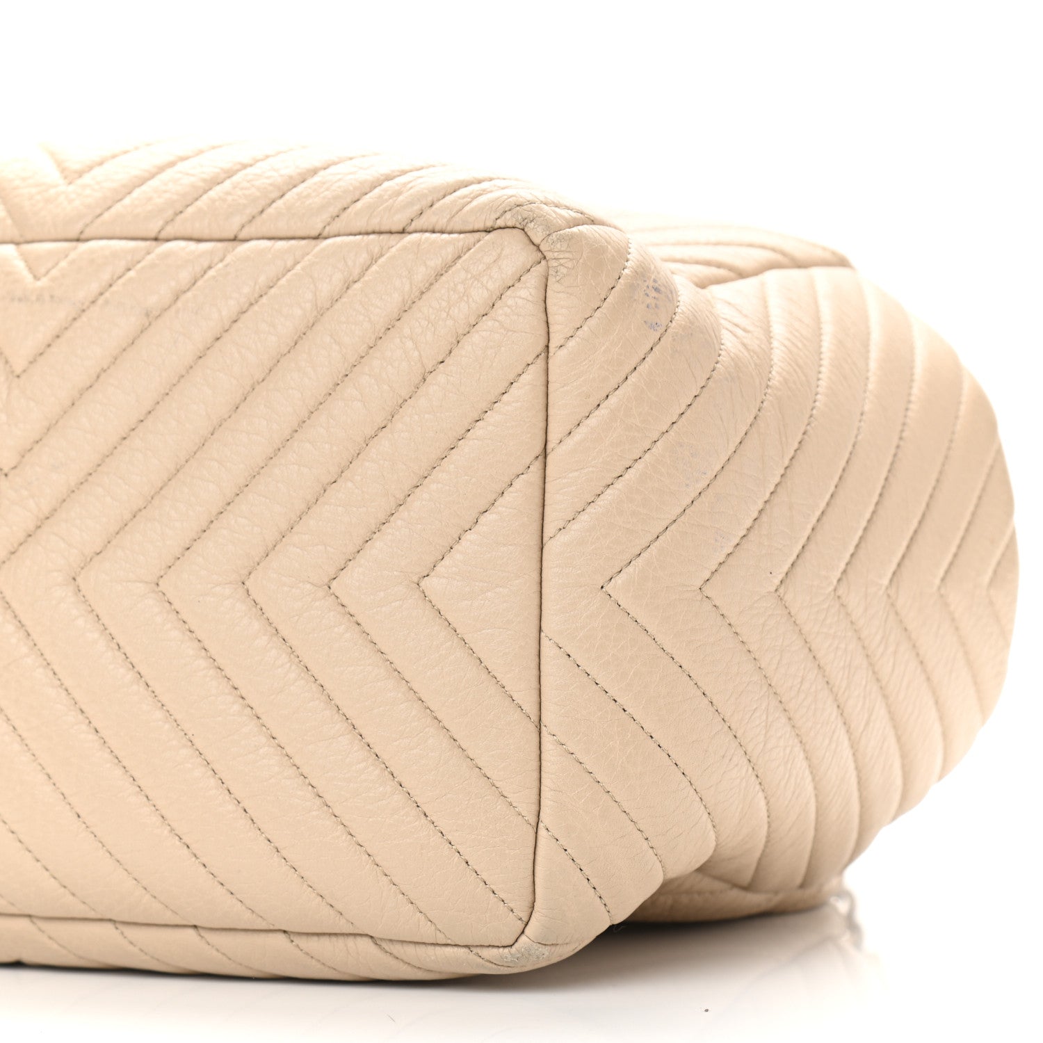 Chanel Deerskin Chevron Large CC Chain Bucket Drawstring Bag Beige 9 of 11