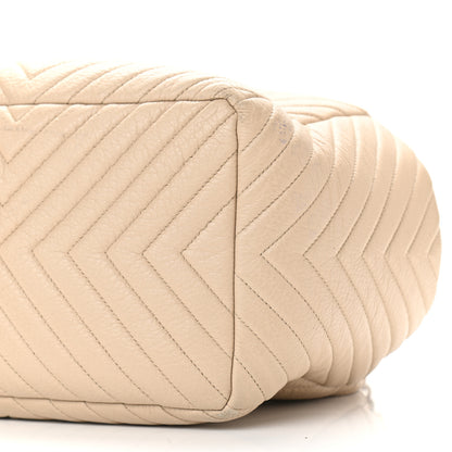 Chanel Deerskin Chevron Large CC Chain Bucket Drawstring Bag Beige 9 of 11