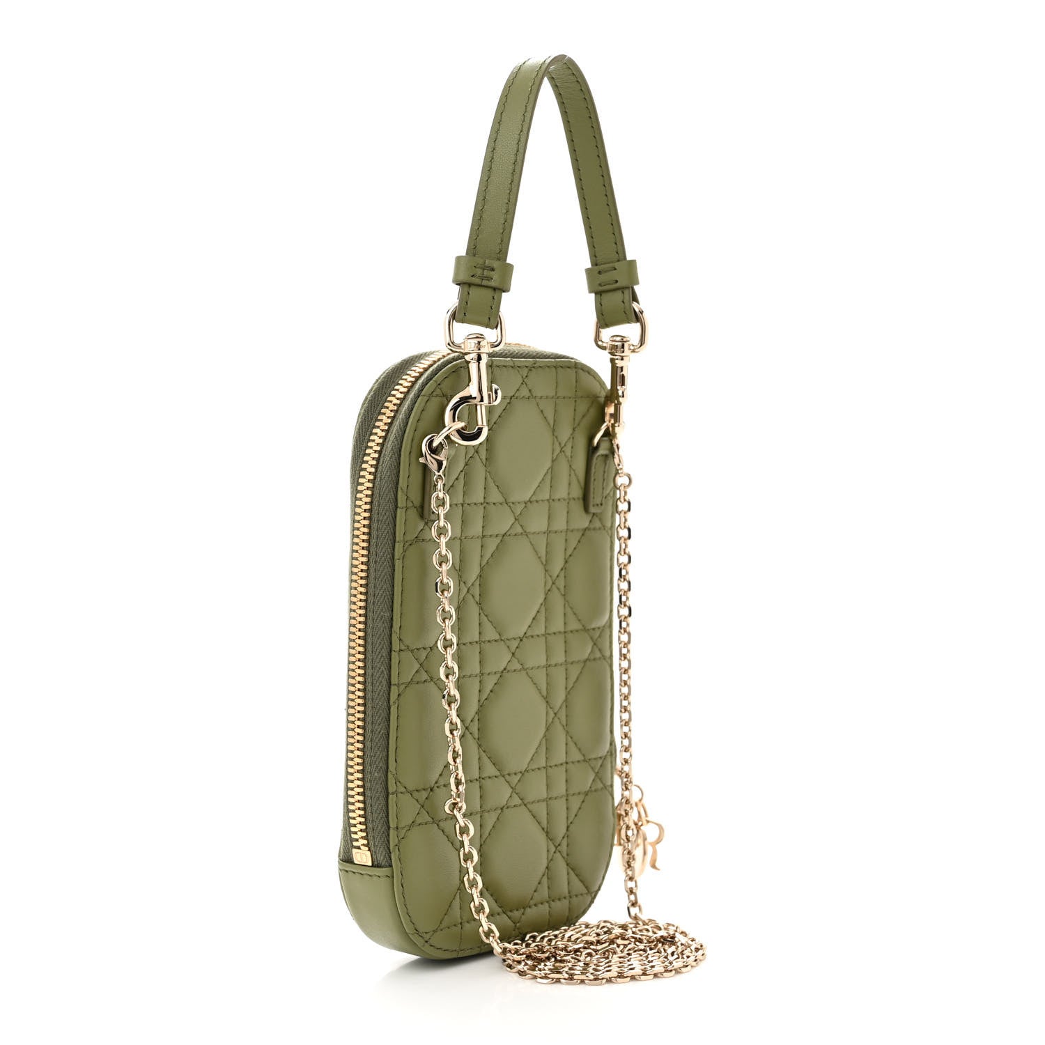 Christian Dior Lambskin Cannage Lady Dior Phone Holder Green 3 of 10