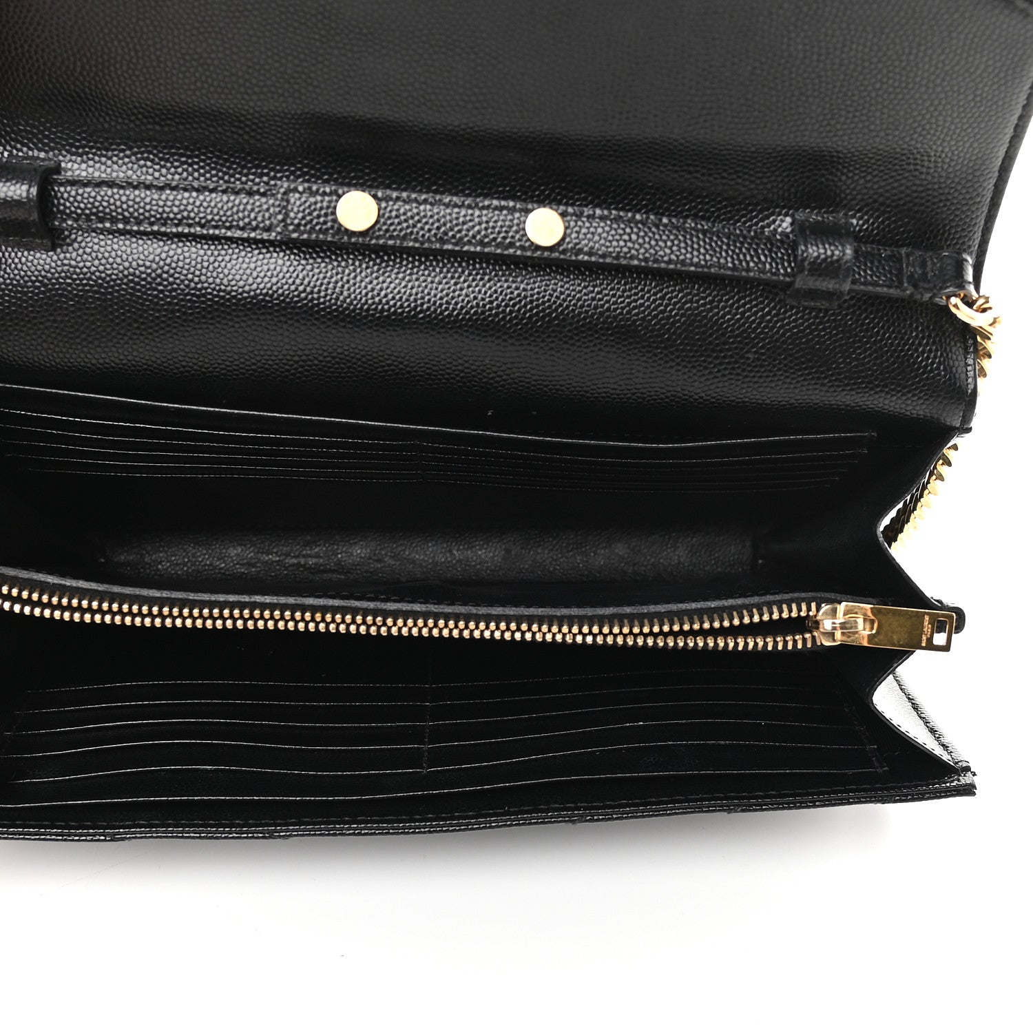 Saint Laurent Grain De Poudre Matelasse Chevron Monogram Chain Wallet Black 5 of 9