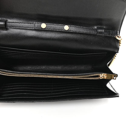 Saint Laurent Grain De Poudre Matelasse Chevron Monogram Chain Wallet Black 5 of 9