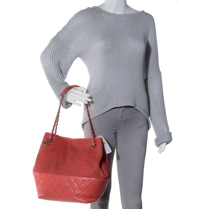 Chanel Calfskin Perforated Up In The Air North South Tote Red 2 of 7