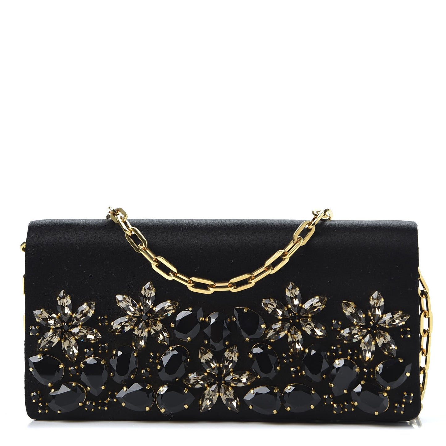 Satin Crystal Chain Wallet Black