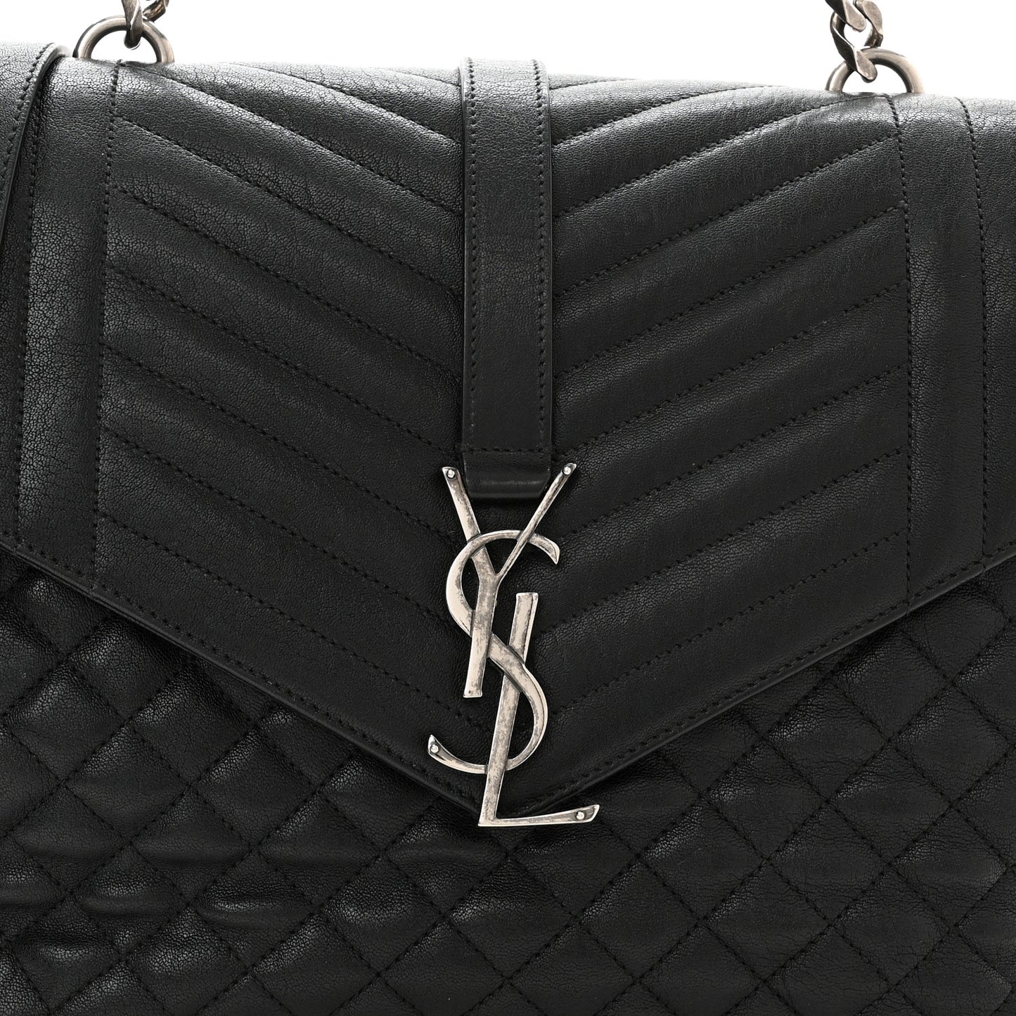Sheepskin Tri-quilt Monogram Large College Satchel Black