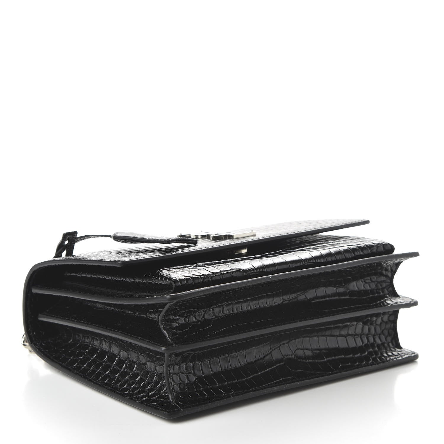 Saint Laurent Calfskin Crocodile Embossed Medium Monogram Sunset Black 4 of 9