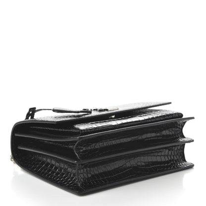 Saint Laurent Calfskin Crocodile Embossed Medium Monogram Sunset Black 4 of 9
