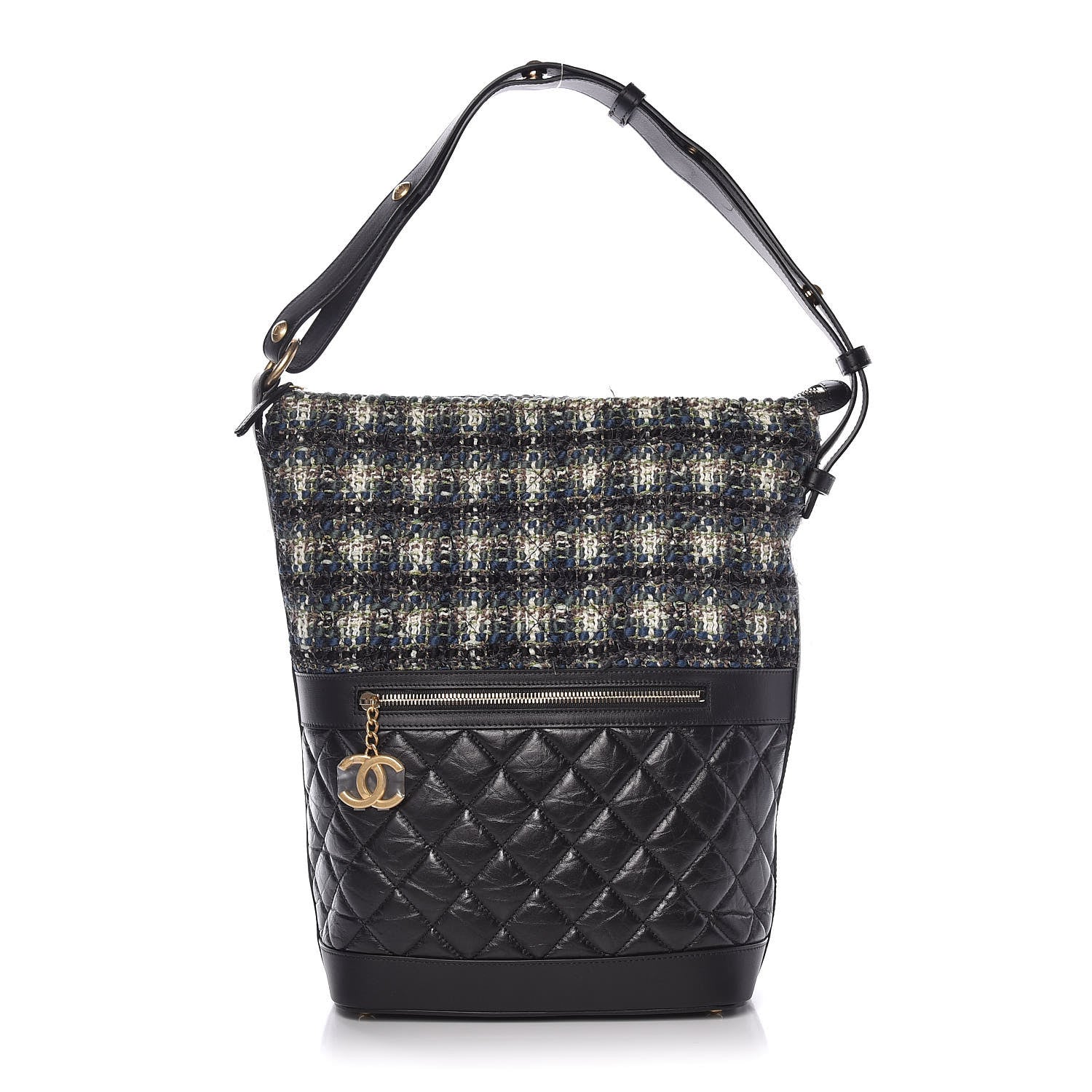 Chanel Tweed Aged Calfskin Quilted Casual Style Hobo Black 1 of 11