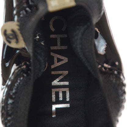 Chanel Patent Leather Cap Toe CC Ballet Flats 39 Beige Black 6 of 8