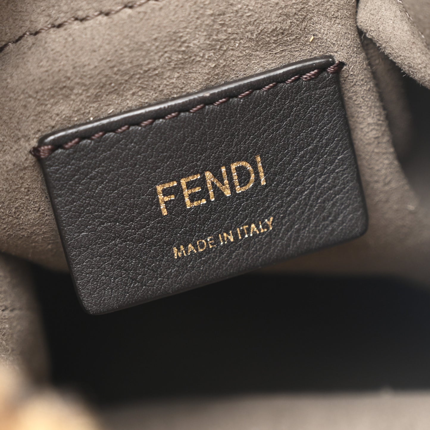 Shearling Vitello Dolce F is Fendi Macro FF 1974 Mini Mon Tresor Bucket Bag Tobacco Black