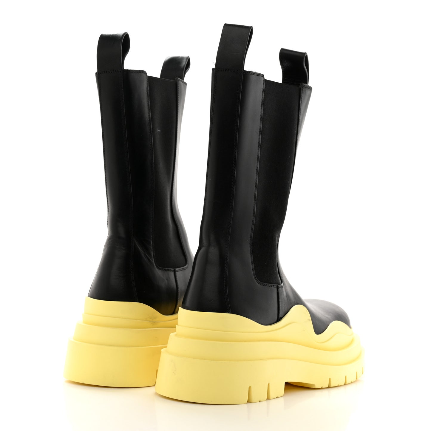 Calfskin The Tire Chelsea Boots 39.5 Black Yellow