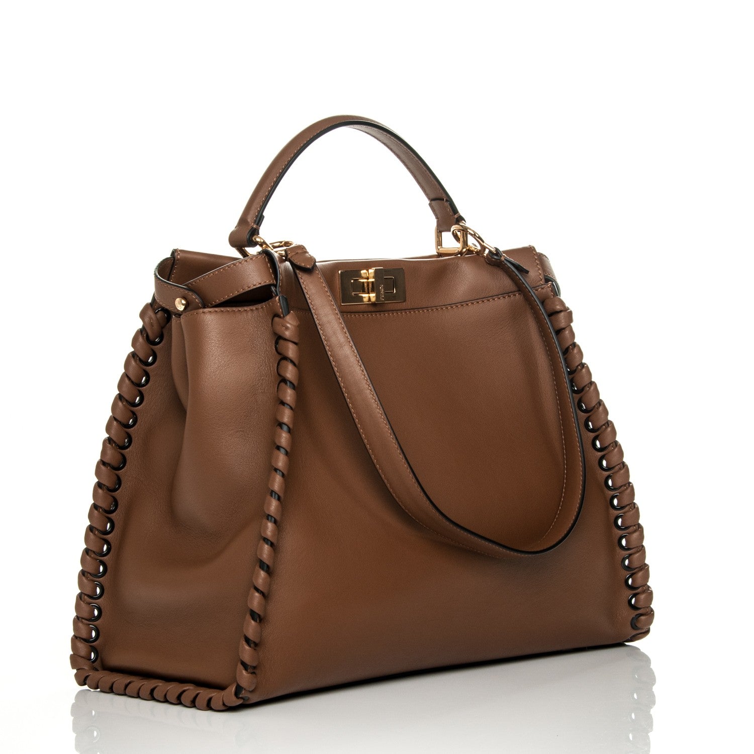 Fendi Calfskin Lace Up Large Peekaboo Iconic Satchel Cognac 3 of 7
