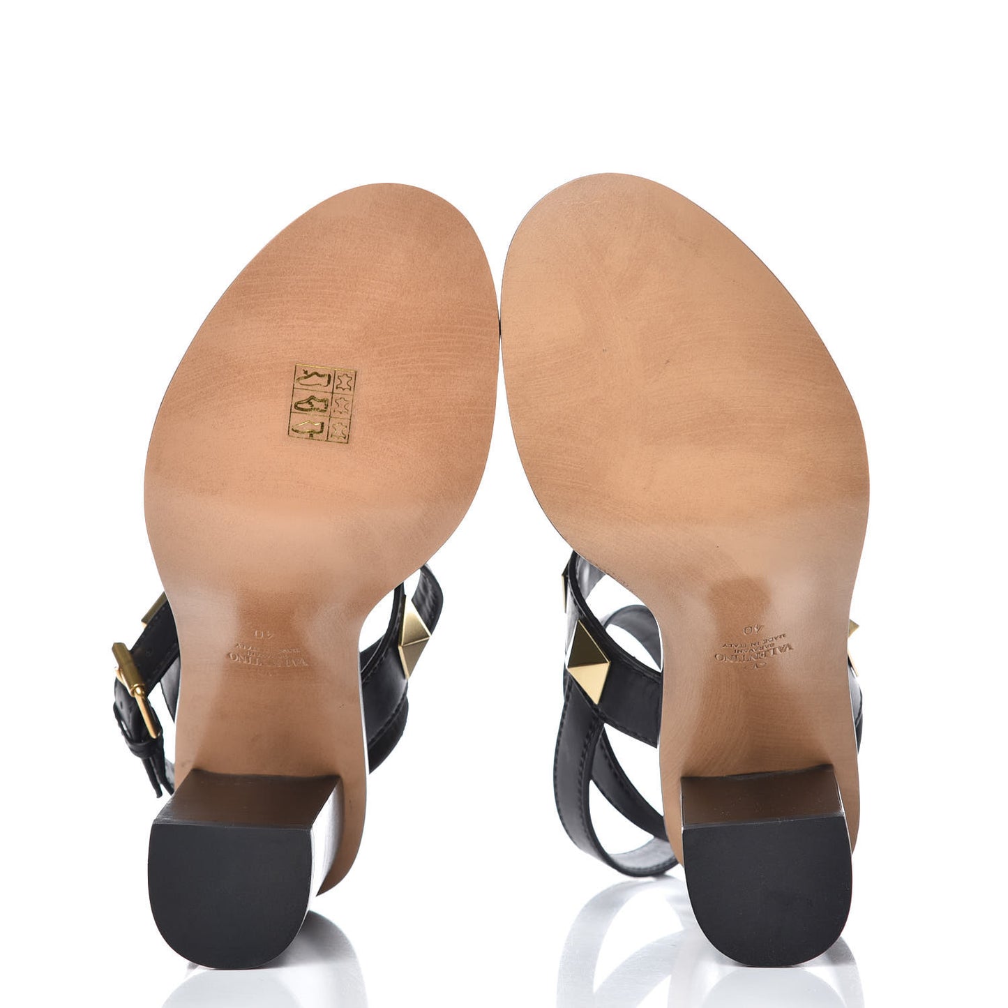 Calfskin Macro Rockstud Ankle Strap Sandals 40 Black