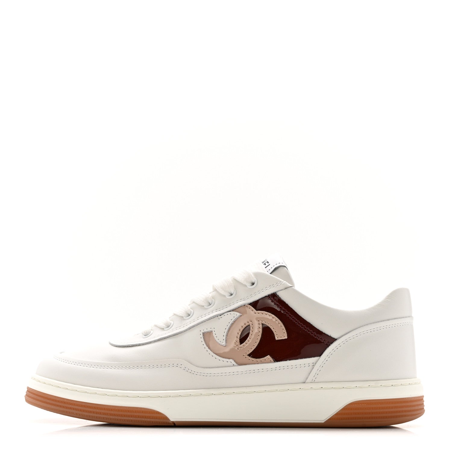 Chanel Calfskin Patent Womens CC Sneakers 36 White Burgundy Beige 1 of 11