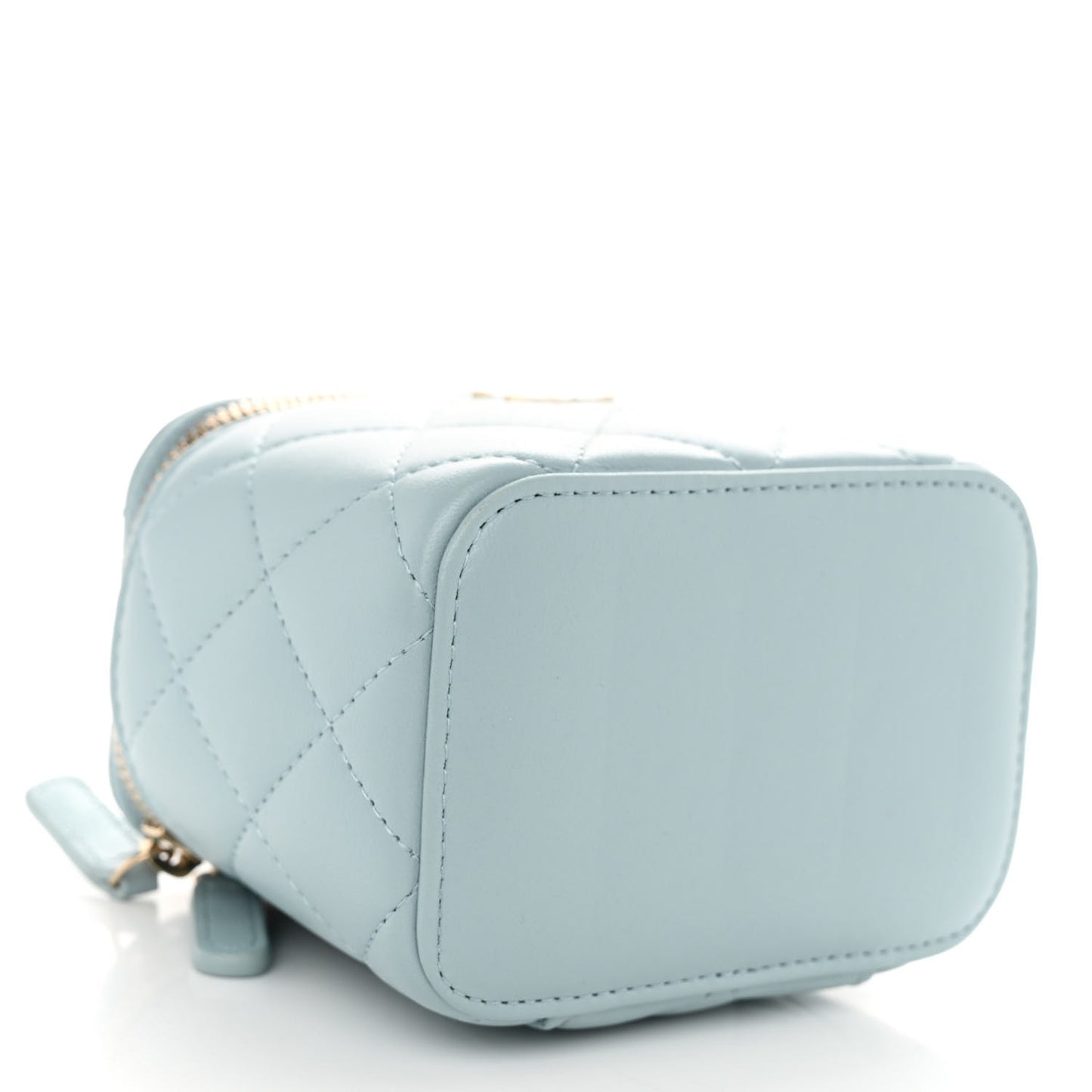 Lambskin Quilted Mini Vanity Case With Pearl Chain Light Blue