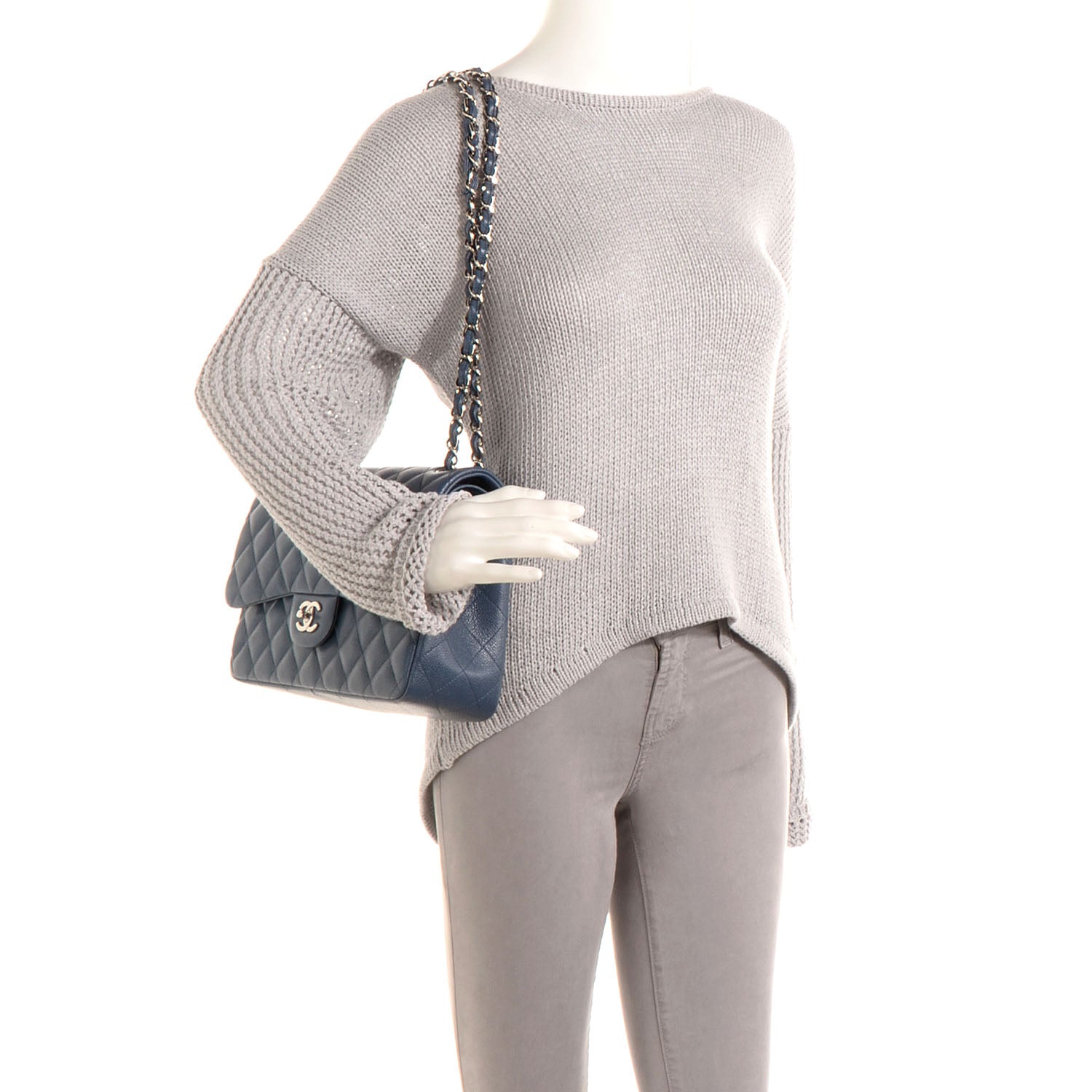 Chanel Caviar Quilted Jumbo Double Flap Blue 2 of 9