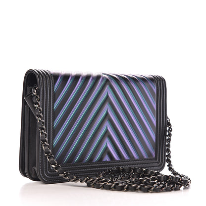 Chanel Calfskin Painted Chevron Embossed Boy Wallet On Chain WOC Black 2 of 13
