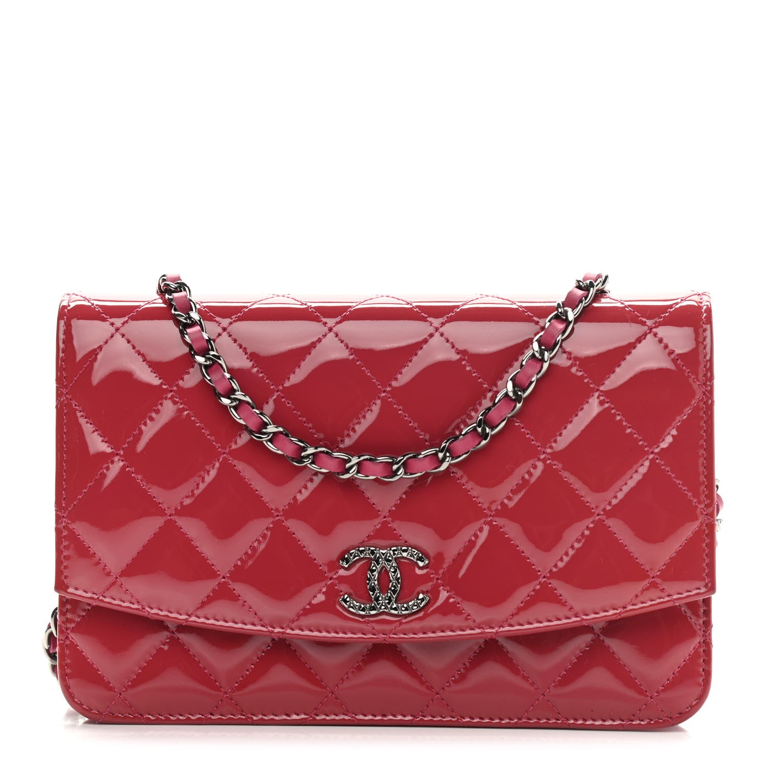 Chanel Patent Quilted Brilliant Wallet On Chain WOC Dark Pink 1 of 12