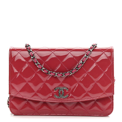 Chanel Patent Quilted Brilliant Wallet On Chain WOC Dark Pink 1 of 12
