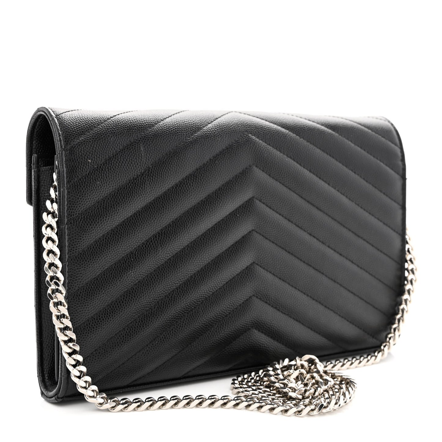 Grain De Poudre Matelasse Chevron Monogram Chain Wallet Black