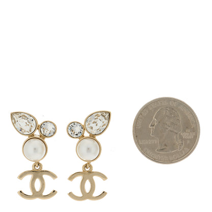Chanel Pearl Crystal CC Drop Earrings Gold 2 of 4