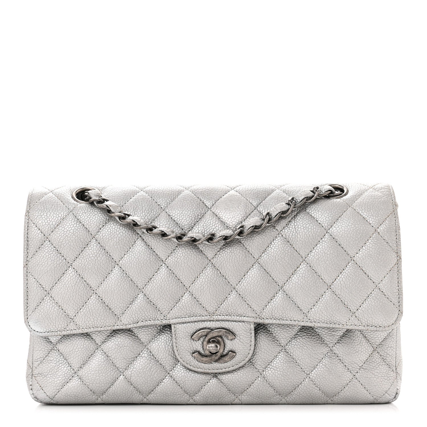 Chanel Metallic Caviar Quilted Medium Double Flap Silver 1 of 10