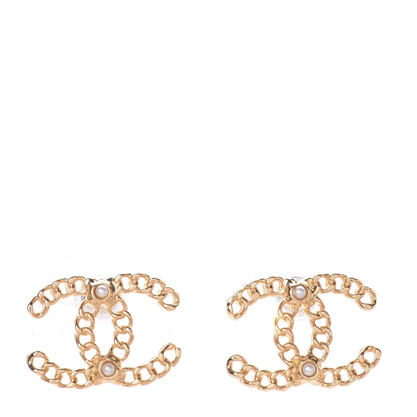 Chain Pearl CC Earrings Gold