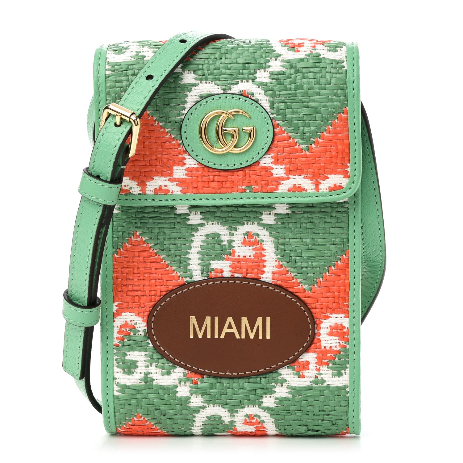 Gucci Straw Textured Dollar Calfskin Miami Mini Crossbody Deep Orange New Shamarock Off White Peanut Brown 1 of 10