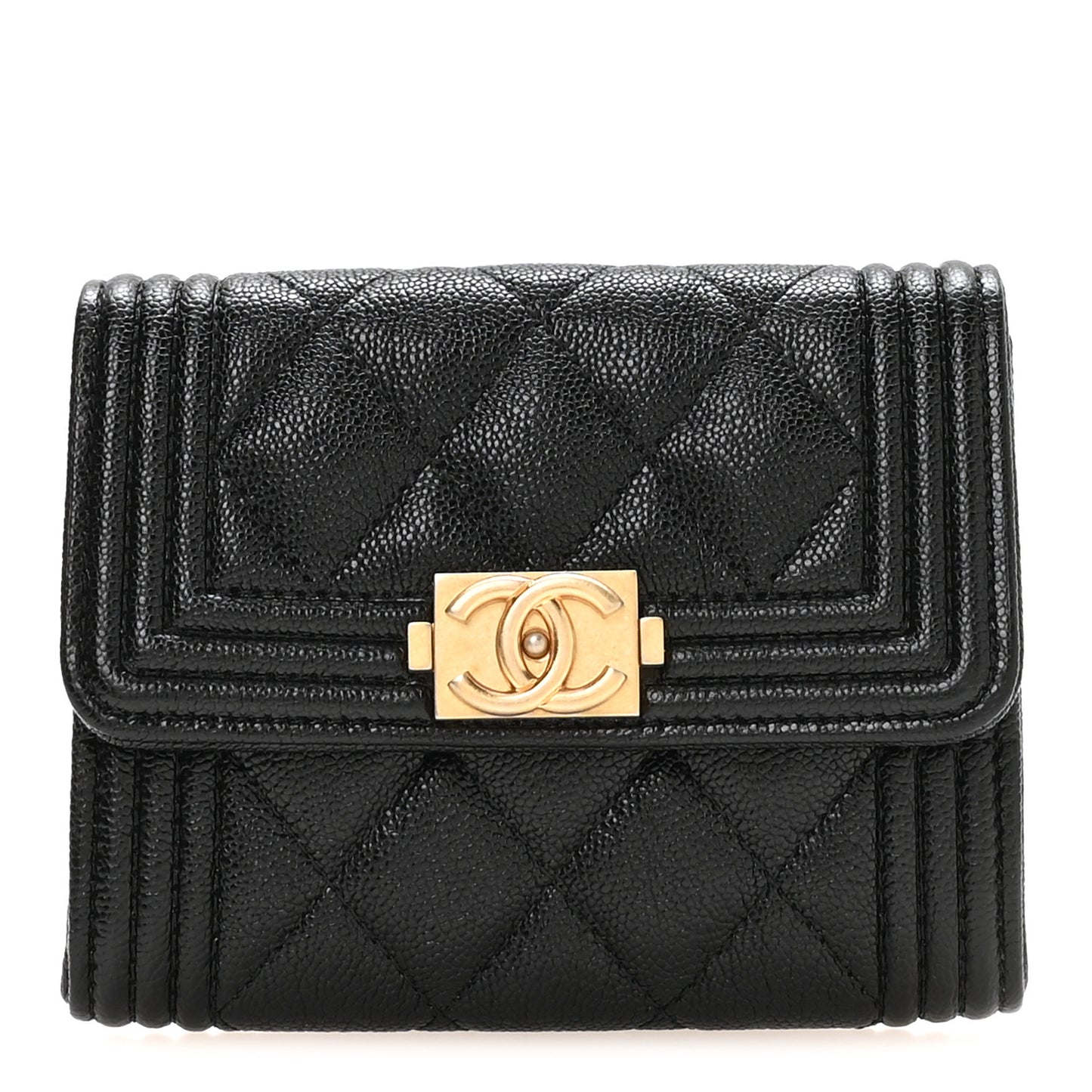 Caviar Quilted Boy Flap Card Holder Black
