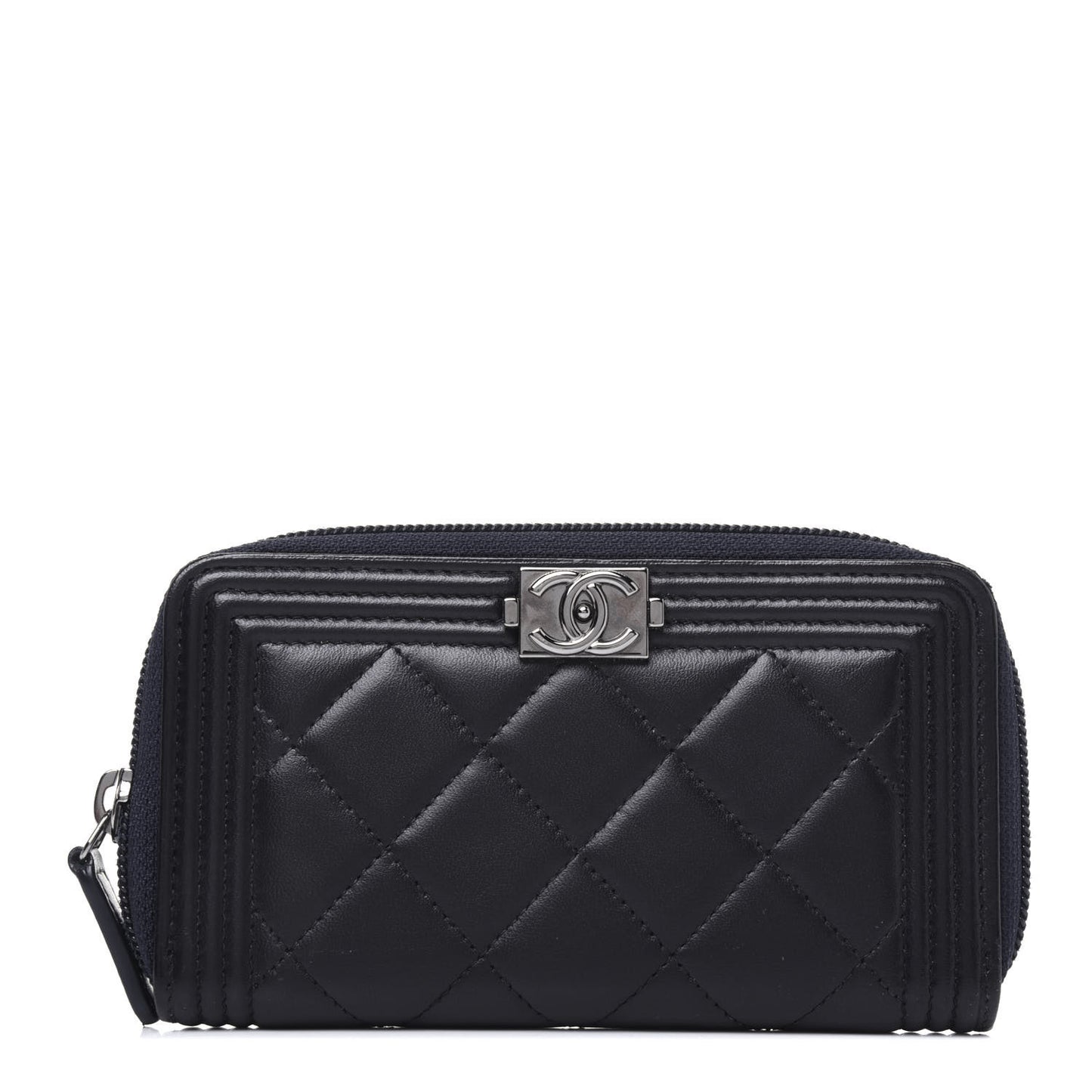 Lambskin Quilted Small Boy Zip Around Wallet Navy